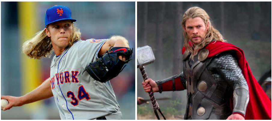 Noah Syndergaard is the ideal choice for Thor. (Images via AP and Marvel)