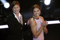ZURICH, SWITZERLAND - JANUARY 07: (L-R) Abby Wambach of the United States and Alex Morgan of the United States applaud Pia Sudhage, women's coach of United States receiving the FIFA World Coach of Women's Football 2012 trophy at Congress House on January 7, 2013 in Zurich, Switzerland. (Photo by Christof Koepsel/Getty Images)