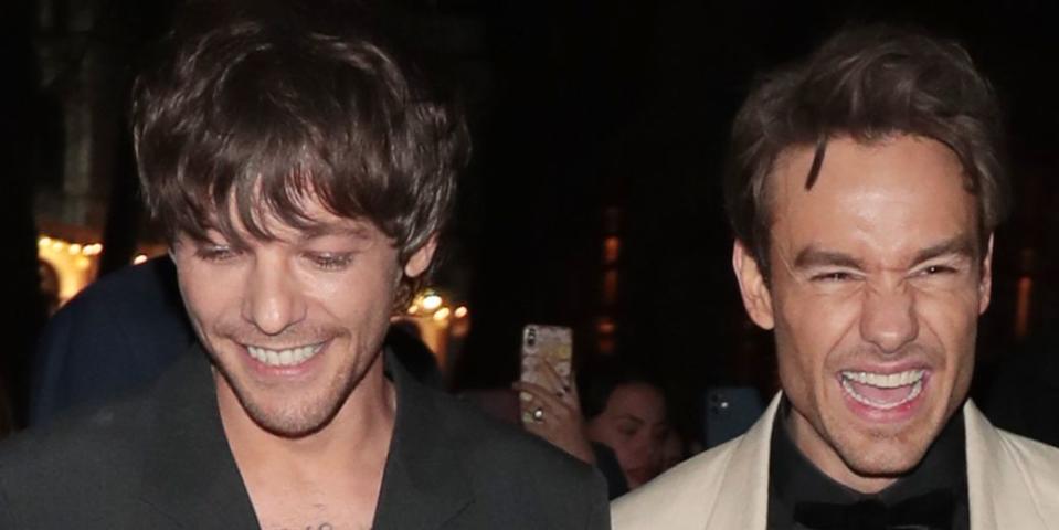 london, england march 16 louis tomlinson and liam payne seen leaving the all of those voices uk premiere at cineworld leicester square on march 16, 2023 in london, england photo by justin e palmergc images