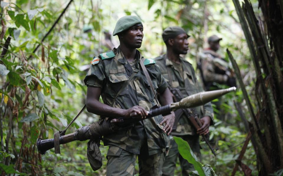 Democratic Republic of Congo military personnel patrol against Allied Democratic Forces and the National Army for the Liberation of Uganda rebels near Beni in North-Kivu province