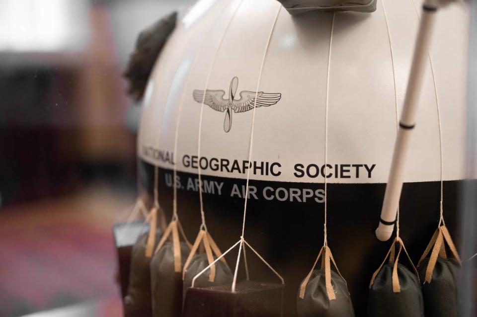 A model of the U.S. Army Air Corps Explorer II balloon sits on display at the 375th Air Mobility Wing headquarters building. Explorer II was part of a partnership between the U.S. Army Air Corps and the National Geographic Society and its mission was to collect data on the composition of the atmosphere.