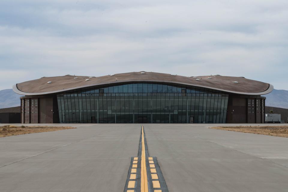 The main hangar at Spaceport America in Sierra County, N.M., nicknamed "the Gateway to Space," is pictured on Tuesday, Dec. 7, 2021.