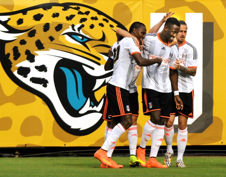 Fulham&#39;s Moussa Dembele scored three goals against D.C. United at EverBank Field on July 26, 2014.