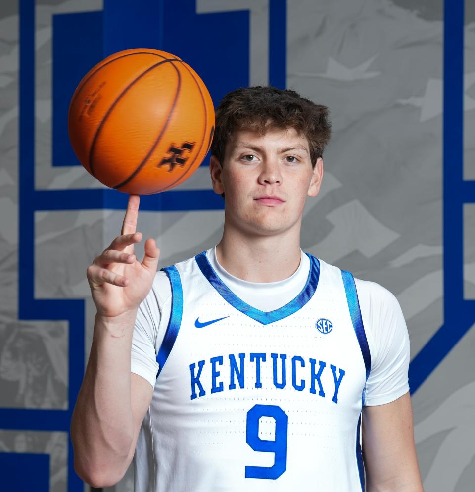 Kentucky Basketball freshman Trent Noah (9) inside the Joe Craft Center in Lexington, Ky. on Oct. 1, 2024. He is a Kentucky native.