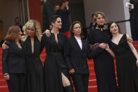 Actresses Benedicte Couvreur, from left, Valeria Golino, Noemie Merlant, director Celine Sciamma, actresses Adele Haenel, and Luana Bajrami pose for photographers upon arrival at the premiere of the film 'Portrait of a Lady on Fire' at the 72nd international film festival, Cannes, southern France, Sunday, May 19, 2019. (Photo by Vianney Le Caer/Invision/AP)