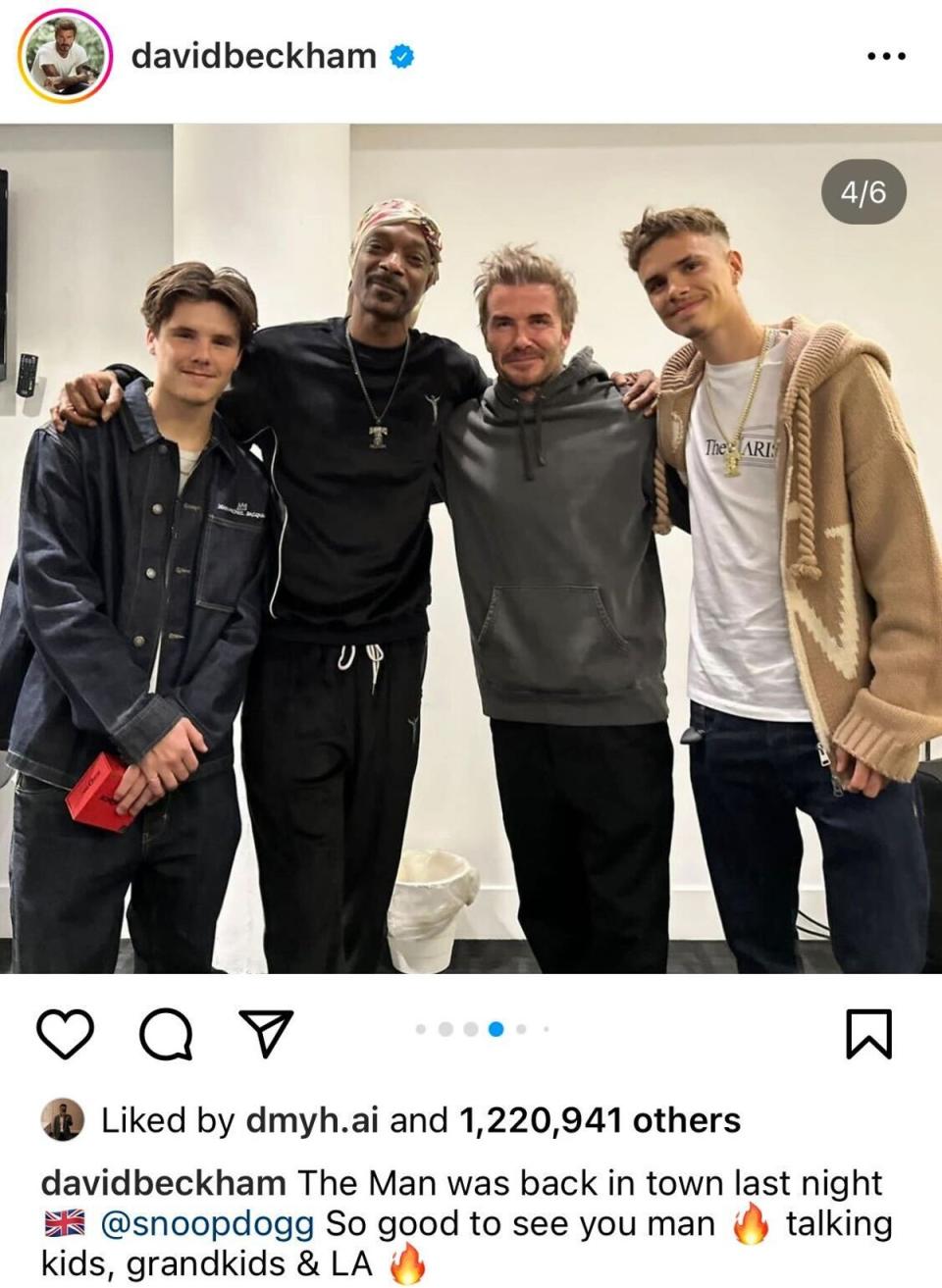 David Beckham posted a photograph of him and his sons Cruz and Romeo meeting Snoop Dogg in London (Instagram/David Beckham)