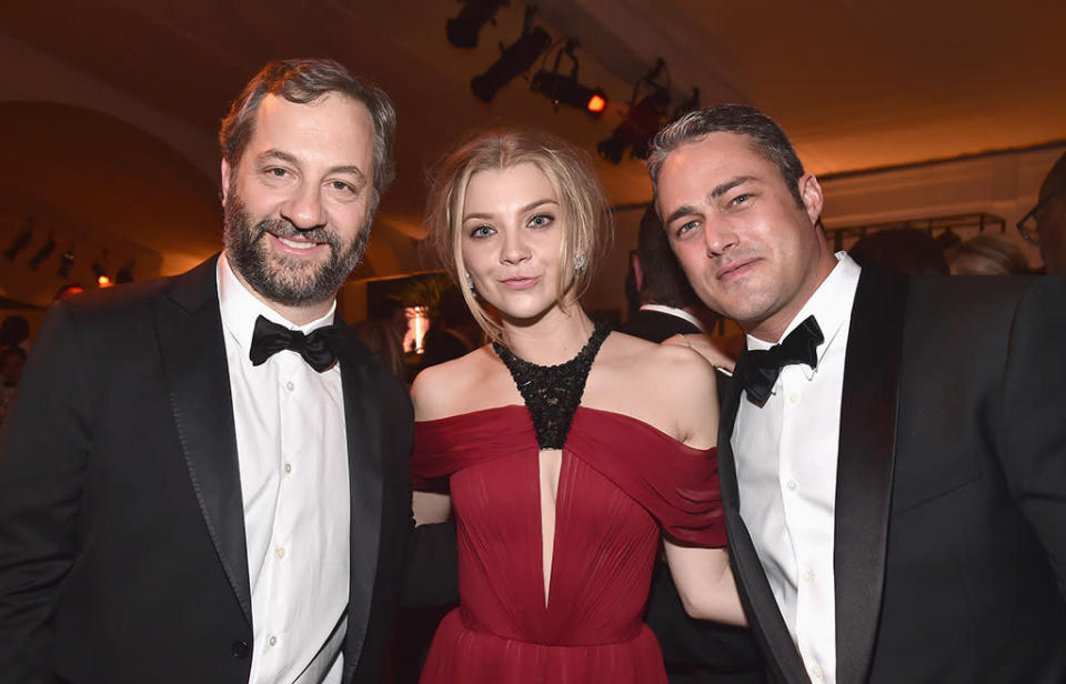 No matter how funny it might’ve been (it wasn’t — it’s a horror movie), we promise Judd Apatow did not direct Natalie Dormer and Taylor Kinney’s recent flick “The Forest.” (Photo: Getty Images)