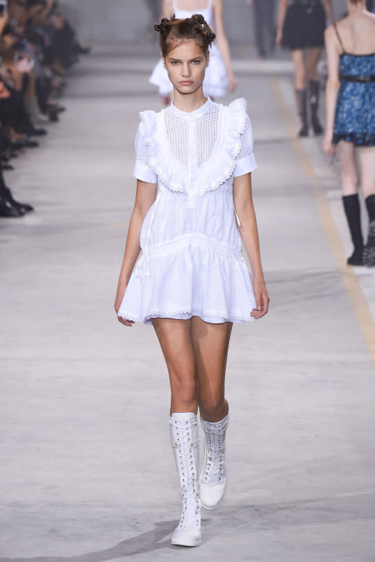 A model in the Diesel Black Gold Spring 2017 runway show in Milan. 