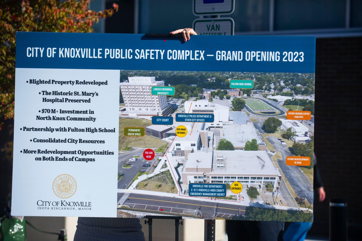 A map of the city of Knoxville's Public Safety Complex, 1650 Huron St., is displayed at its grand opening on Oct. 25, 2023.