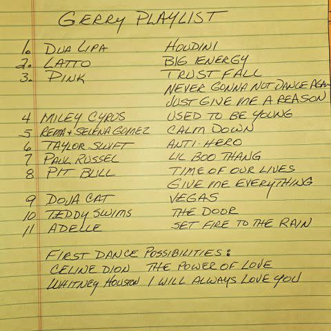 <p>Gerry Turner/Instagram</p> Gerry Turner's possible wedding playlist posted on Instagram