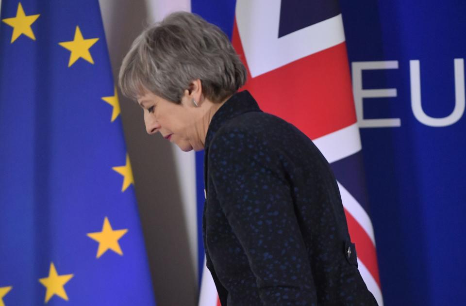 British Prime Minister Theresa May walks after holding a press conference on March 22, 2019.Photo: EMMANUEL DUNAND/AFP/Getty Images