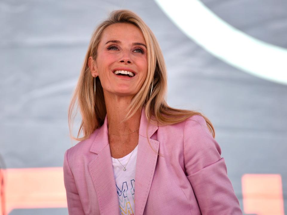 Jennifer Siebel Newsom wears a pink blazer.