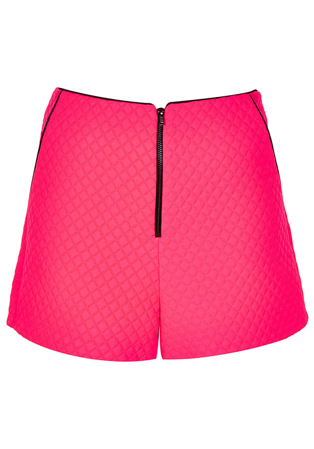 neon pink quilted high waisted shorts