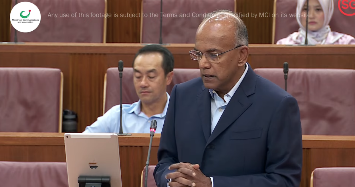 Home Affairs and Law Minister K Shanmugam addresses SPF's policy on addressing racial incidents within the force during parliament on Tuesday (6 February).