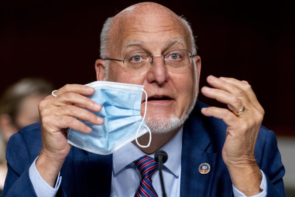 Centers for Disease Control and Prevention Director Dr. Robert Redfield speaks at a Senate Appropriations subcommittee hearing on a "Review of Coronavirus Response Efforts" on Capitol Hill, Wednesday, Sept. 16, 2020, in Washington. (AP Photo/Andrew Harnik, Pool)