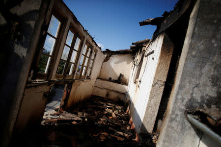 A burnt house is seen after a forest fire in Lagares, near Santa Comba Dao, Portugal October 17, 2017. REUTERS/Pedro Nunes