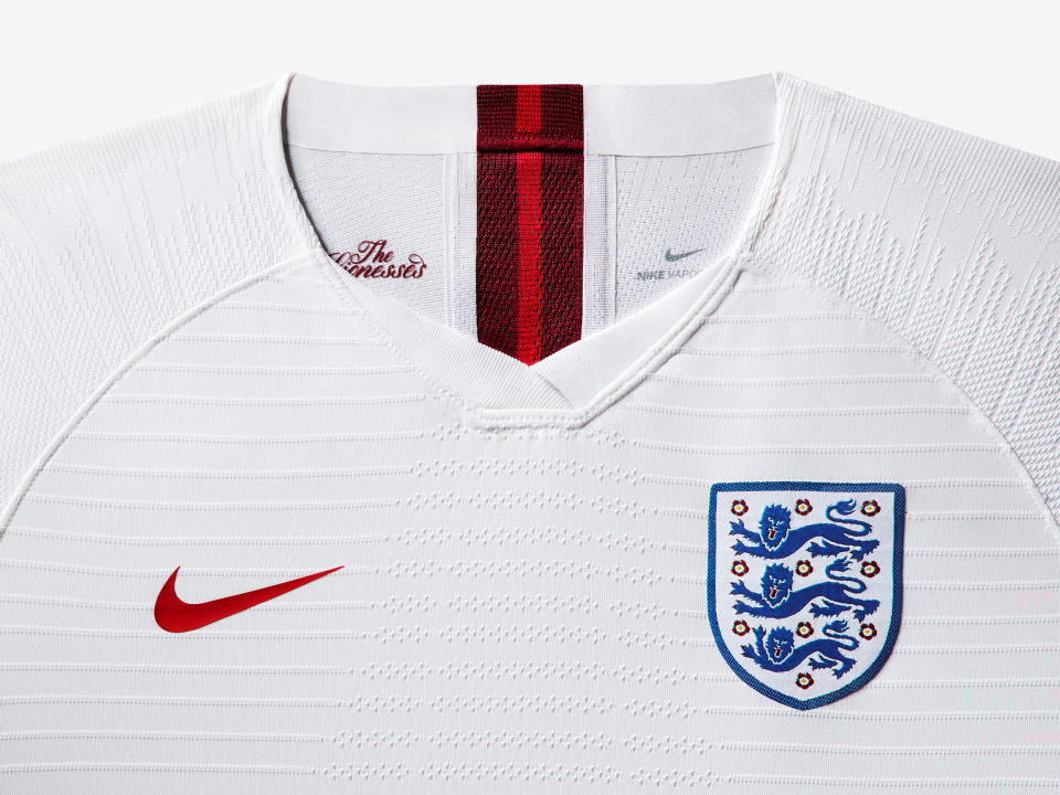 <p>Rather than share a kit design with the senior men’s team, as has previously been the case, the Lionesses will head into the tournament sporting a fresh take on the traditional white kit, accented by dark red cuffs. </p>