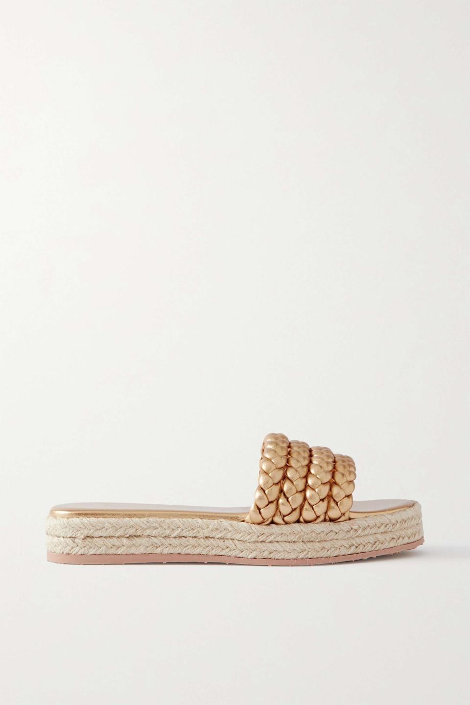 4) Marbella Braided Metallic Leather Espadrille Slides