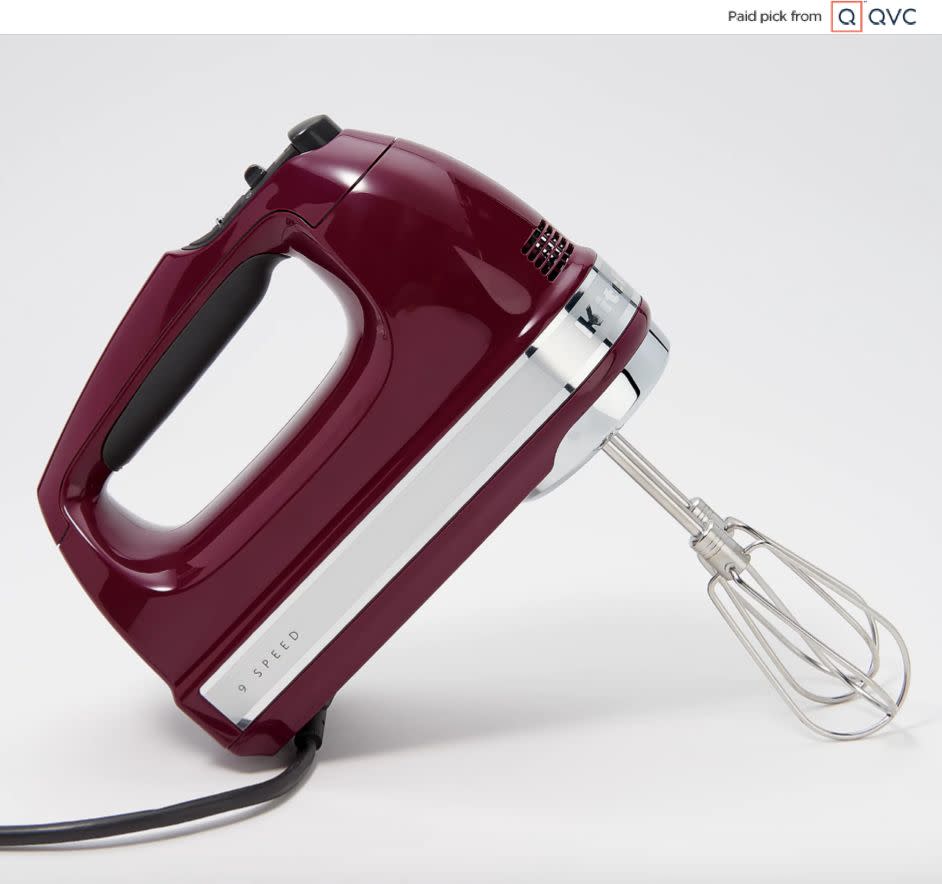 This KitchenAid hand mixer has nine different speeds, including a "soft start" function so nothing splatters everywhere. This mixer comes with two beaters, two dough hooks, blender rod and whisk. <a href="qvc.uikc.net/ZoBBz" target="_blank" rel="noopener noreferrer">Find it for $75 at QVC</a>.