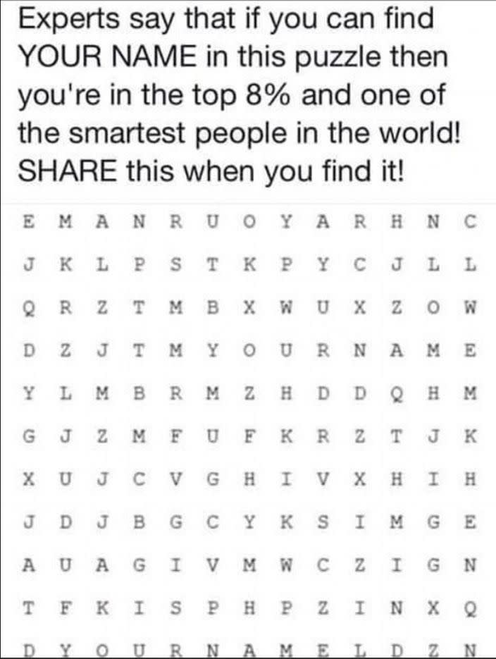 Can you find your name in this brainteaser? Photo: Try Life