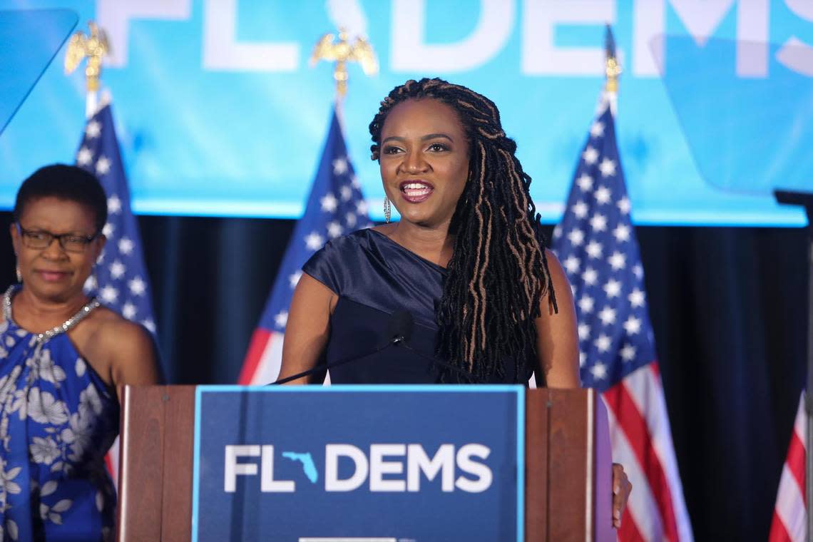 House Minority Leader Fentrice Driskell speaks on stage during the Leadership Blue Gala for the Florida Democratic Party on Saturday, July 16, 2022 in Tampa.