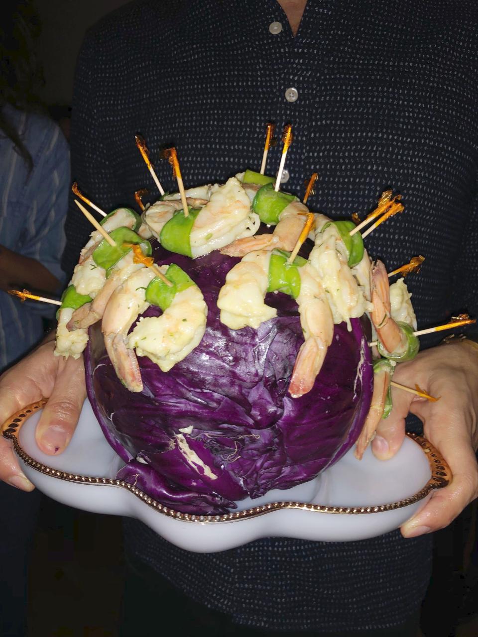 Design director Chris Cristiano made some limey shrimp, and then stuck them into a whole head of purple cabbage. It was a winner for its craziness alone, obviously. I can only imagine this was a totally normal thing to do back in 1982. Every good party has shrimp, so you should probably get to making these.