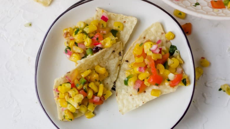 Corn salsa on corn chips