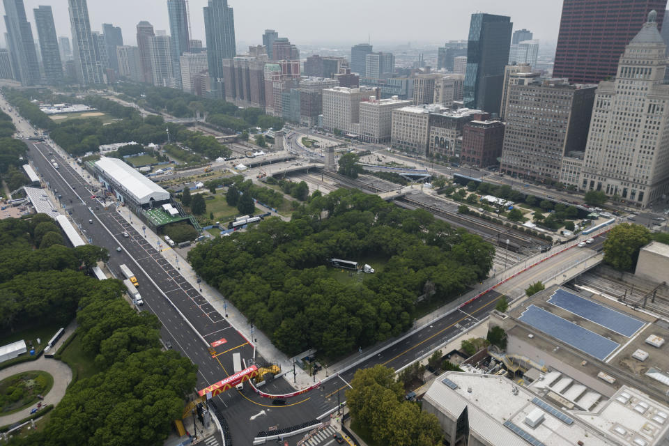 Haze obscures buildings in Chicago Thursday, June 29, 2023, in Chicago. Haze from Canadian wildfires, along with higher ozone levels is continuing to create low visibility conditions and lead to Air Quality Alerts throughout the area. (AP Photo/Erin Hooley)