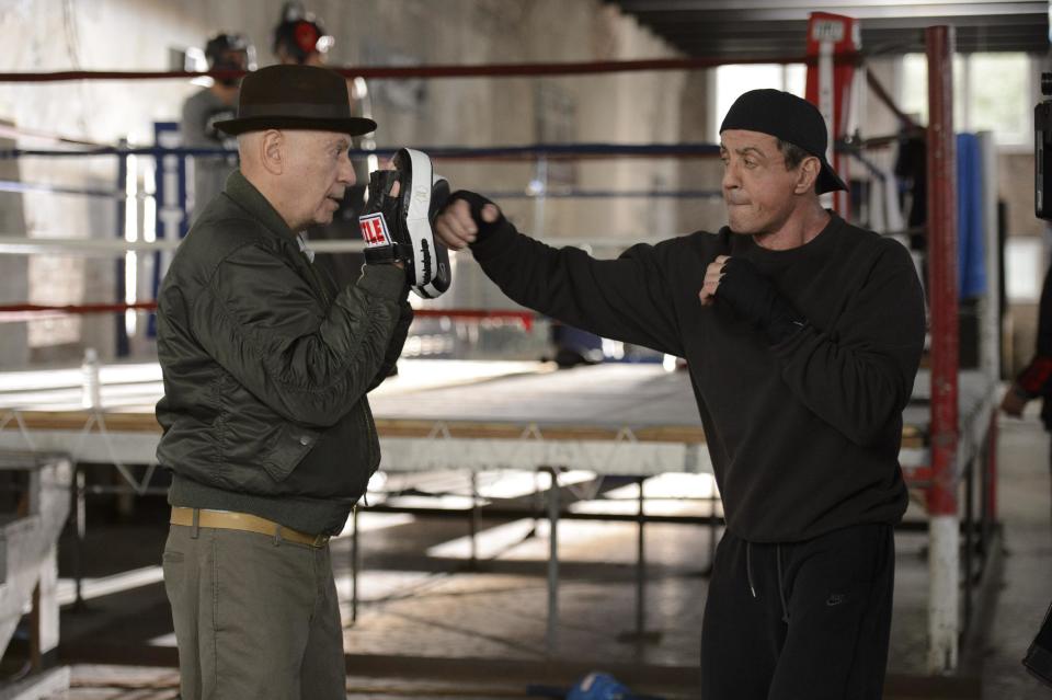 This image released by Warner Bros. Pictures shows Sylvester Stallone as Henry "Razor" Sharp, right, and Alan Arkin as Louis "Lightning" Conlon in a scene from "Grudge Match." (AP Photo/Warner Bros. Pictures, Ben Rothstein)