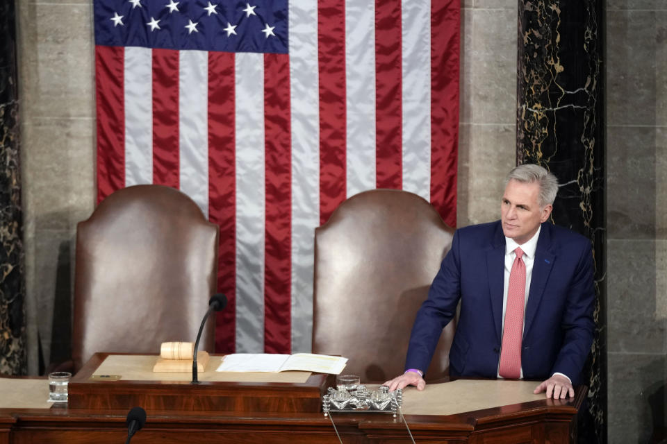 House Speaker Kevin McCarthy of Calif., arrives before President Joe Biden delivers the State of the Union address to a joint session of Congress at the U.S. Capitol, Tuesday, Feb. 7, 2023, in Washington. (AP Photo/Patrick Semansky)