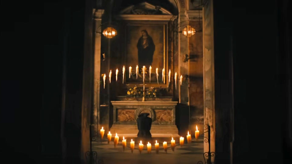 Margaret praying for salvation in The First Omen.