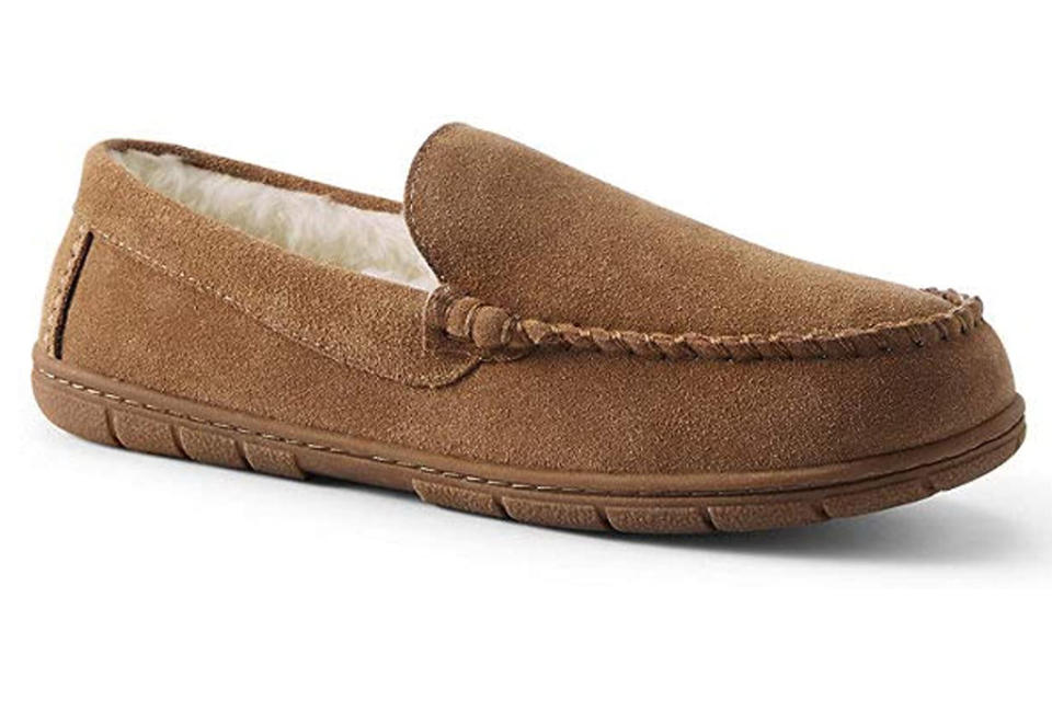 lands end, slippers, brown, suede