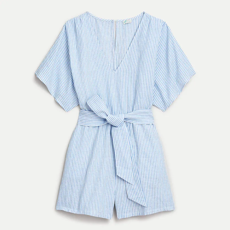 Cotton-linen beach romper in stripe. Image via J.Crew.