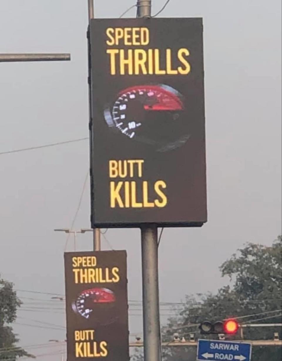 sign reading speed thrills butt kills