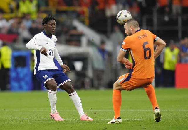 Kobbie Mainoo in action against the Netherlands