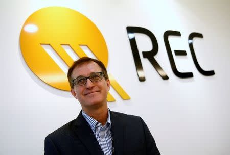 FILE PHOTO: REC's Chief Executive Officer Steve O'Neil poses for a portrait in their solar panel manufacturing plant in Singapore May 5, 2017. Picture taken May 5, 2017. REUTERS/Edgar Su