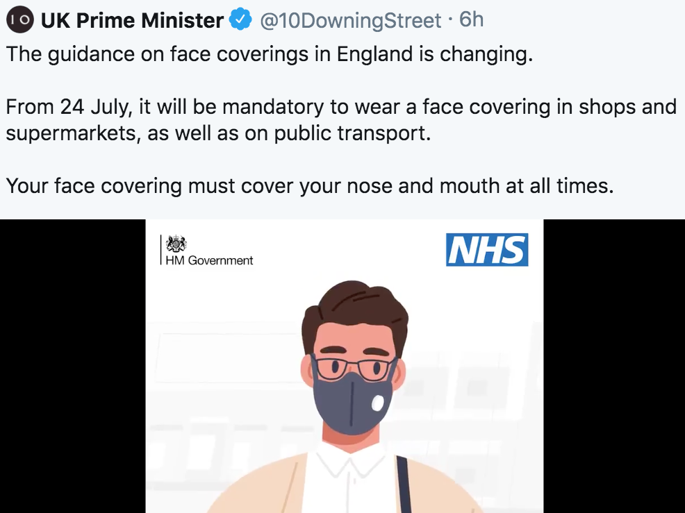 The prime minister's official Twitter account appeared to use graphics depicting a mask with a valve: Twitter screengrab