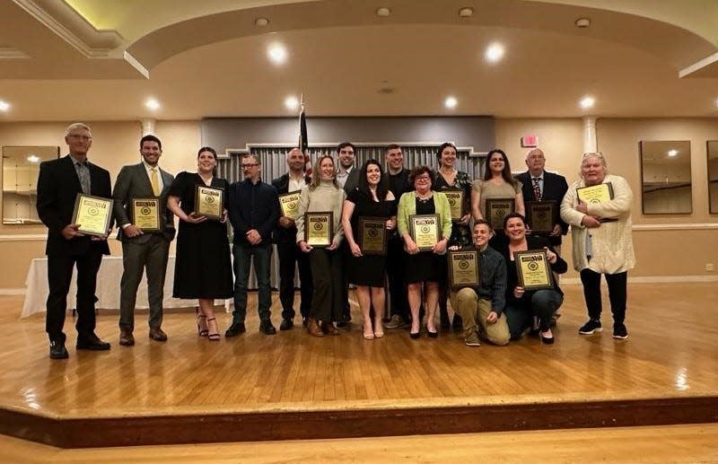 Members of the 2024 Hall of Fame Class from Westport High School during a ceremony at White's of Westport in Westport April 21, 2024.