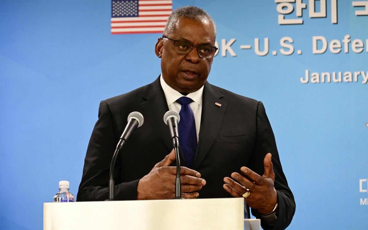 Lloyd Austin, the US defence secretary, answers reporters' questions while visiting Seoul on Tuesday - Shutterstock