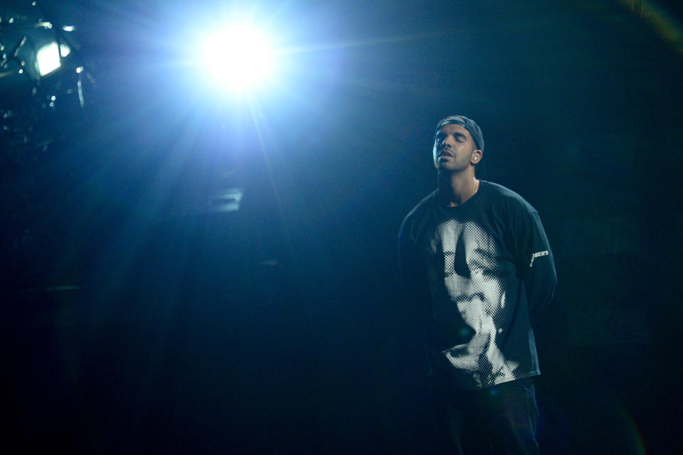 Drake performs at IHeartRadio Music Festival, day 2, Saturday, Sept. 21, 2013 in Las Vegas, NV. (Photo by Al Powers/Powers Imagery/Invision /AP)