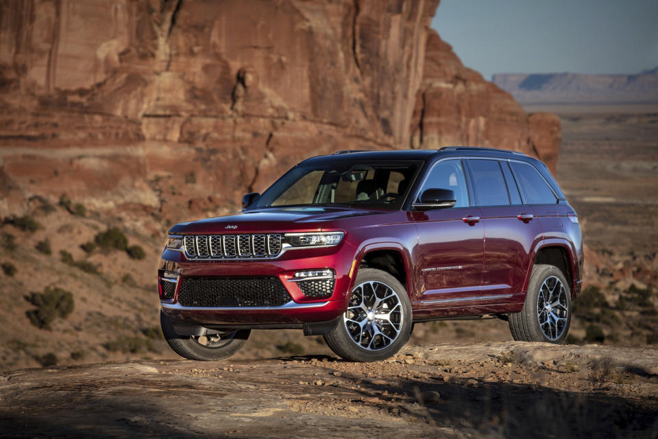 This photo provided by Jeep shows the 2024 Grand Cherokee. Top trim levels such as the Summit Reserve, pictured here, provide high levels of luxury and off-road capability. (Courtesy of Stellantis via AP)