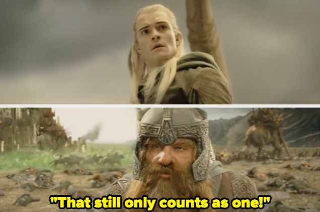 A dwarf saying "That still only counts as one!"