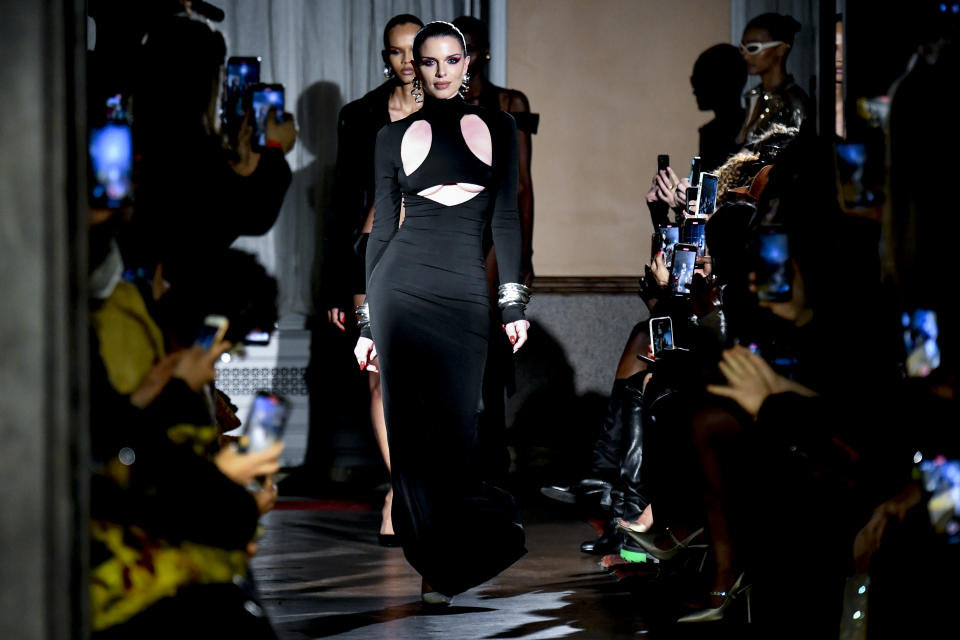 NEW-YORK, USA - FEBRUARY 14: Julia Fox walks the runway during the LaQuan Smith Ready to Wear Fall/Winter 2022-2023 fashion show as part of the New York Fashion Week on February 14, 2022 in New York City. (Photo by Victor VIRGILE/Gamma-Rapho via Getty Images)