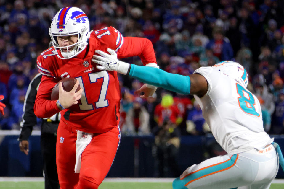 Josh Allen made some huge plays for the Buffalo Bills in a dramatic win over the Dolphins. (Photo by Timothy T Ludwig/Getty Images)