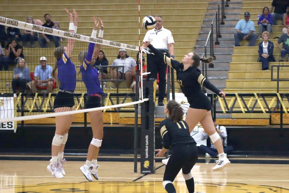 Amarillo High's Elie Krusa, right, hits the ball against Frenship, Tuesday, Aug. 16, 2022, at Amarillo High School.