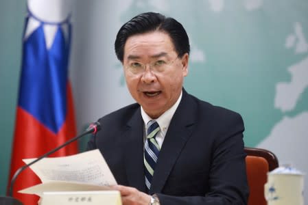 Taiwan Foreign Minister Joseph Wu speaks at a news conference announcing Taiwan's decision to terminate diplomatic ties with the Pacific island nation of Kiribati, in Taipei