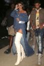 <p>In Matthew Dolan denim, Maison Margiela thigh-high white boots and Adam Selman x Le Specs sunglasses at Coachella.</p>