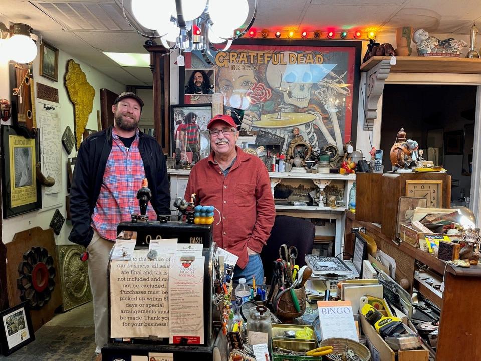 Abram Hanford, left, and Greg Patterson are partners in Architectural Antics, North Knoxville's unique salvage place.