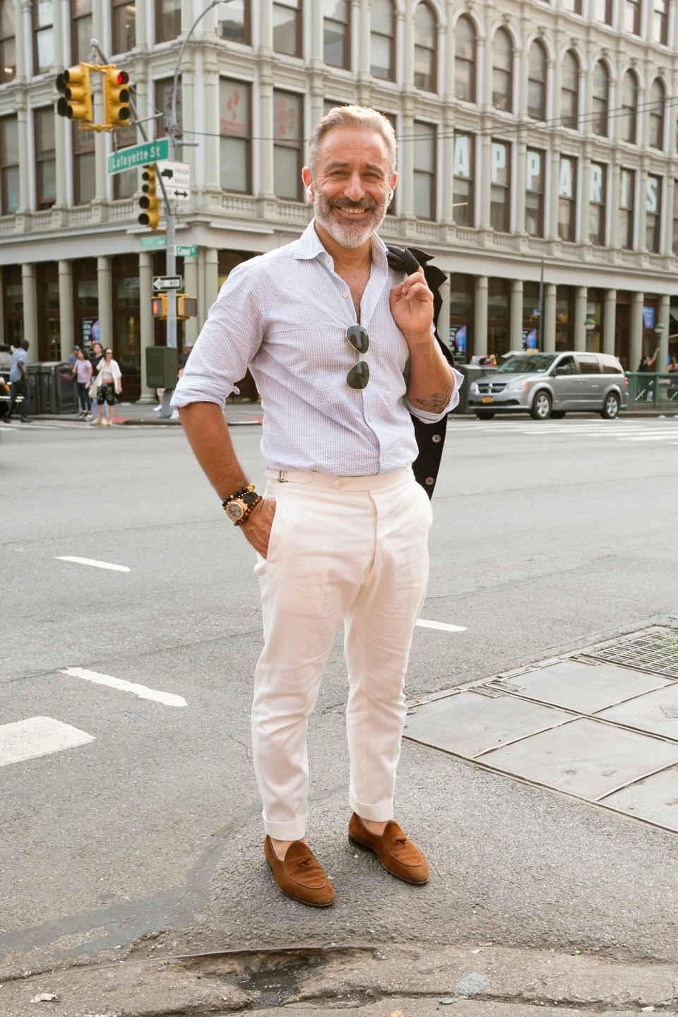 man in new york wearing a cool outfit