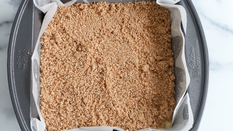 cake batter with streusel topping